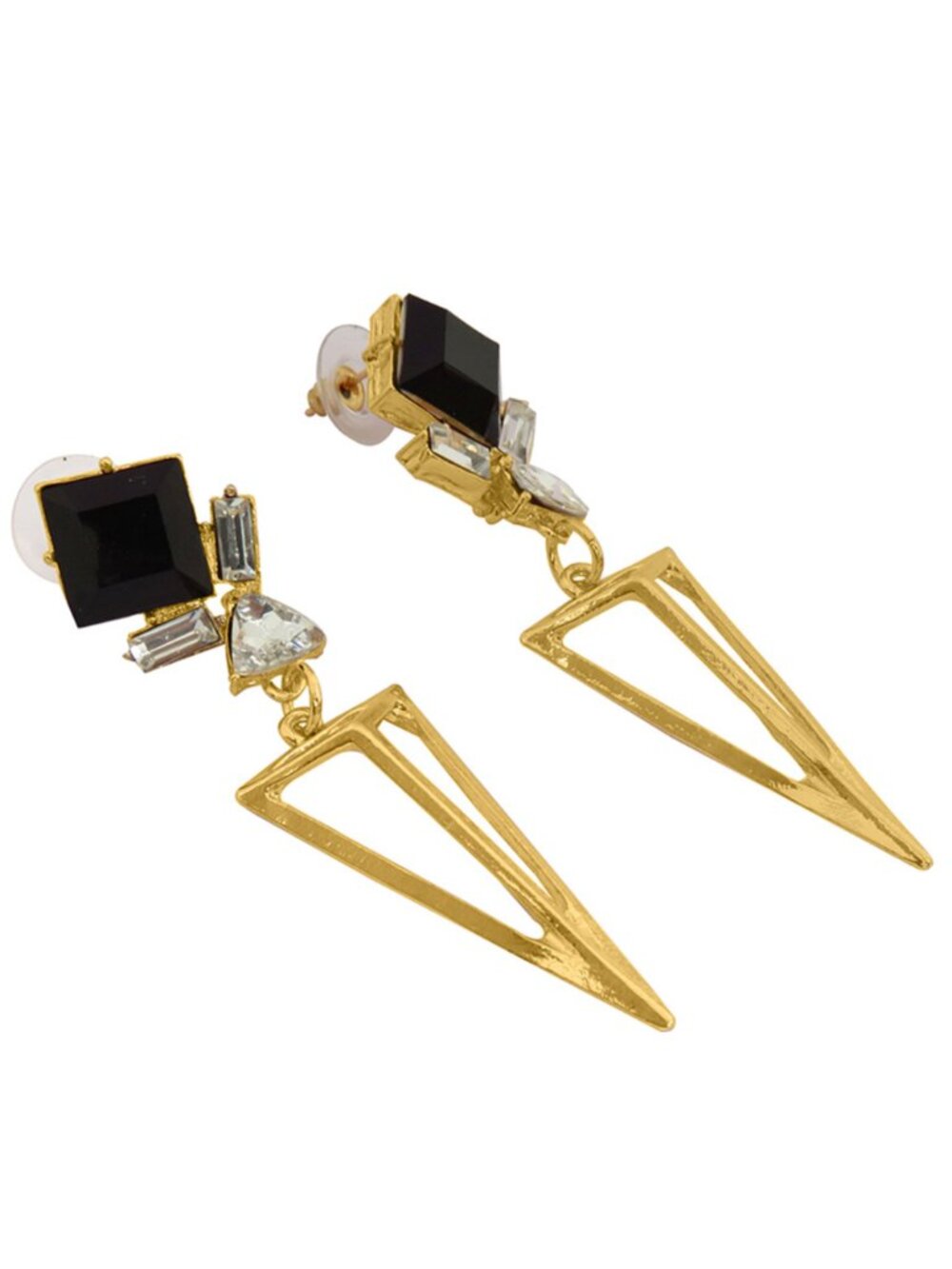 Gold Plated Geometric Drop Earrings for Women Black Crystal Resin Earrings - Picture 3 of 5